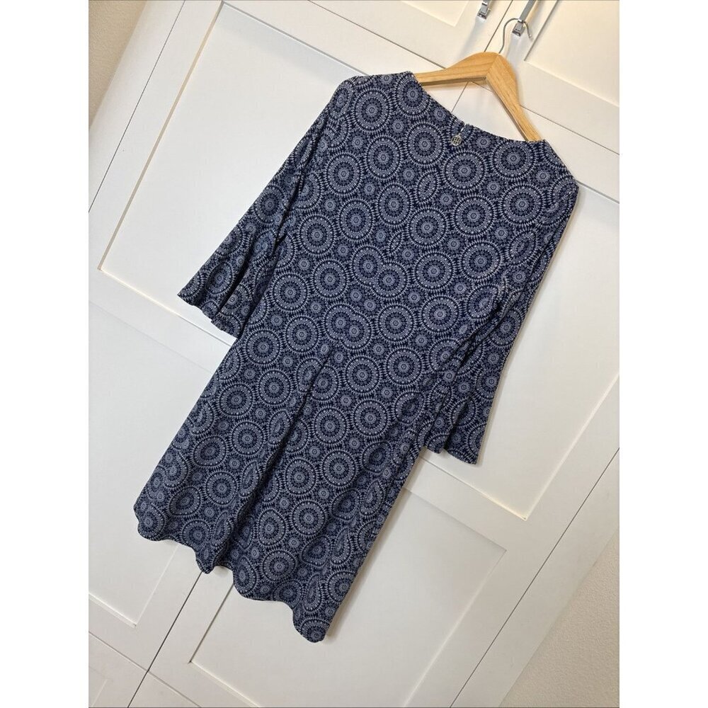 Tommy Hilfiger Navy Blue & White Medallion Print 3/4 Sleeve Back Zip Dress 10 - Picture 11 of 11